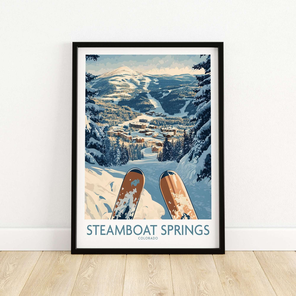 Steamboat Springs ski print showcasing snowy mountains and ski slopes in Colorado, perfect for winter sports enthusiasts.