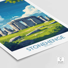 Stonehenge Art Print - England Poster - Wall Decor showcasing the iconic Stonehenge monument in a vibrant artistic style.
