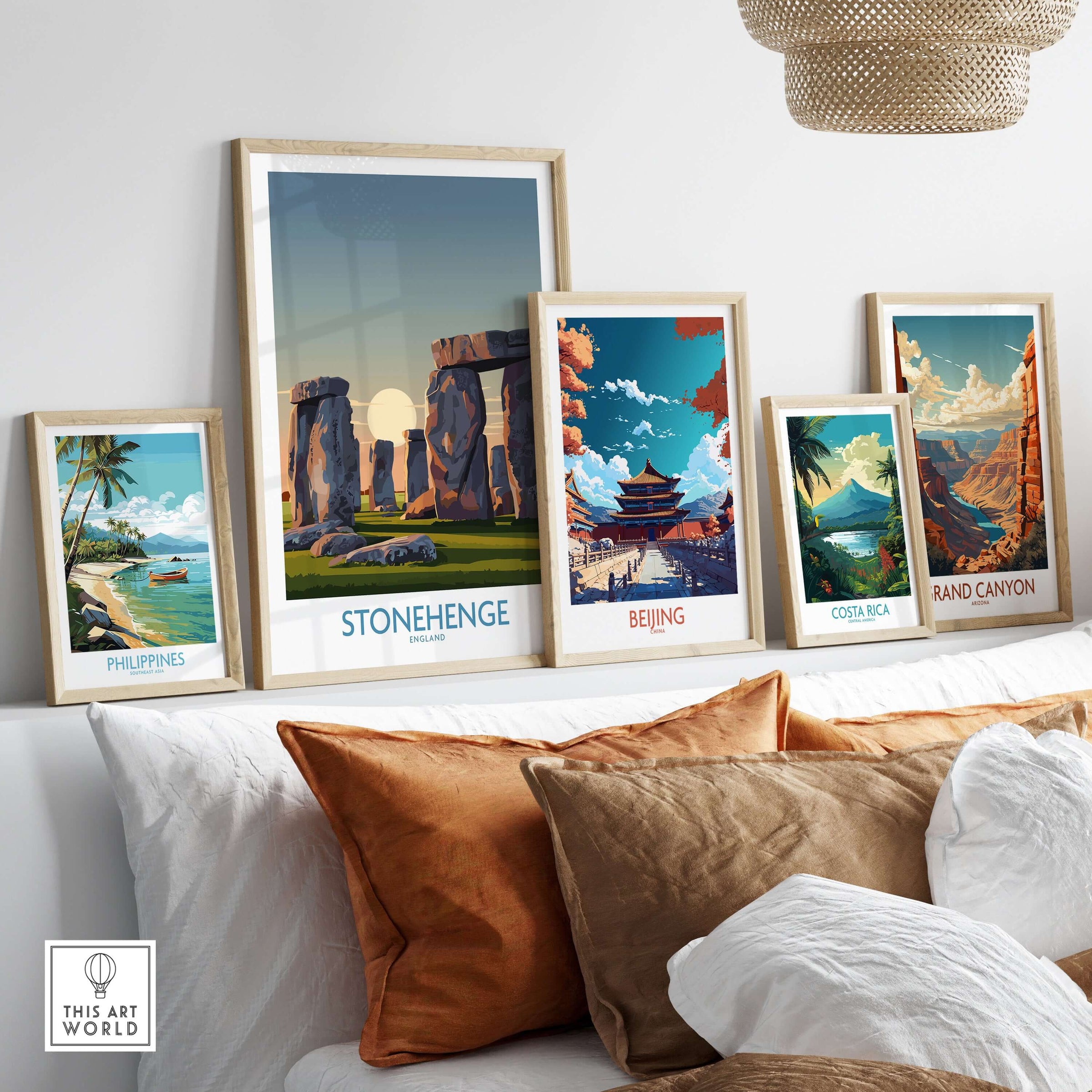 Stonehenge at Sunrise Poster - England Historic Site Wall Art - Minimalist Decor for Walls displayed among travel posters