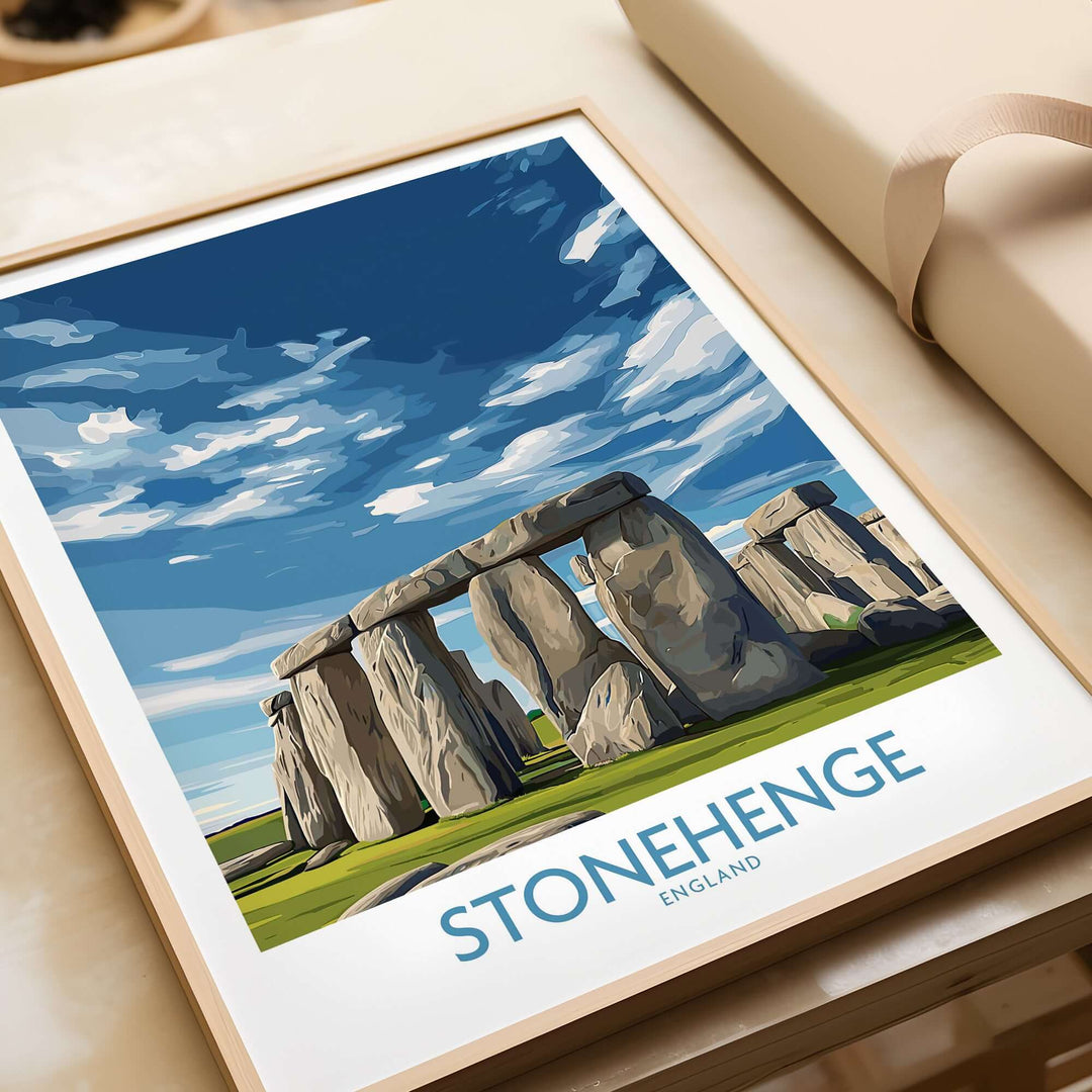 Stonehenge poster print showcasing England's iconic monument in modern design, perfect for stylish home decor.