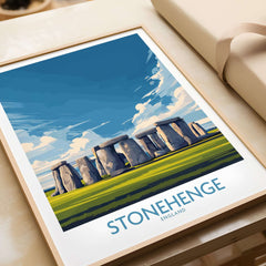 Stonehenge Poster - England Travel Print - Prehistoric Landmark Wall Art in vibrant colors and framed.