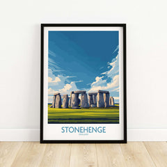 Stonehenge Poster - England Travel Print - Prehistoric Landmark Wall Art framed on a wall.