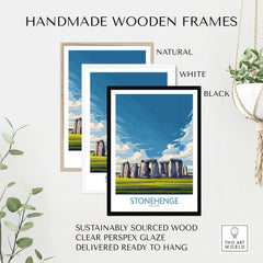 Handmade wooden frames for Stonehenge Poster - England Travel Print - Prehistoric Landmark Wall Art