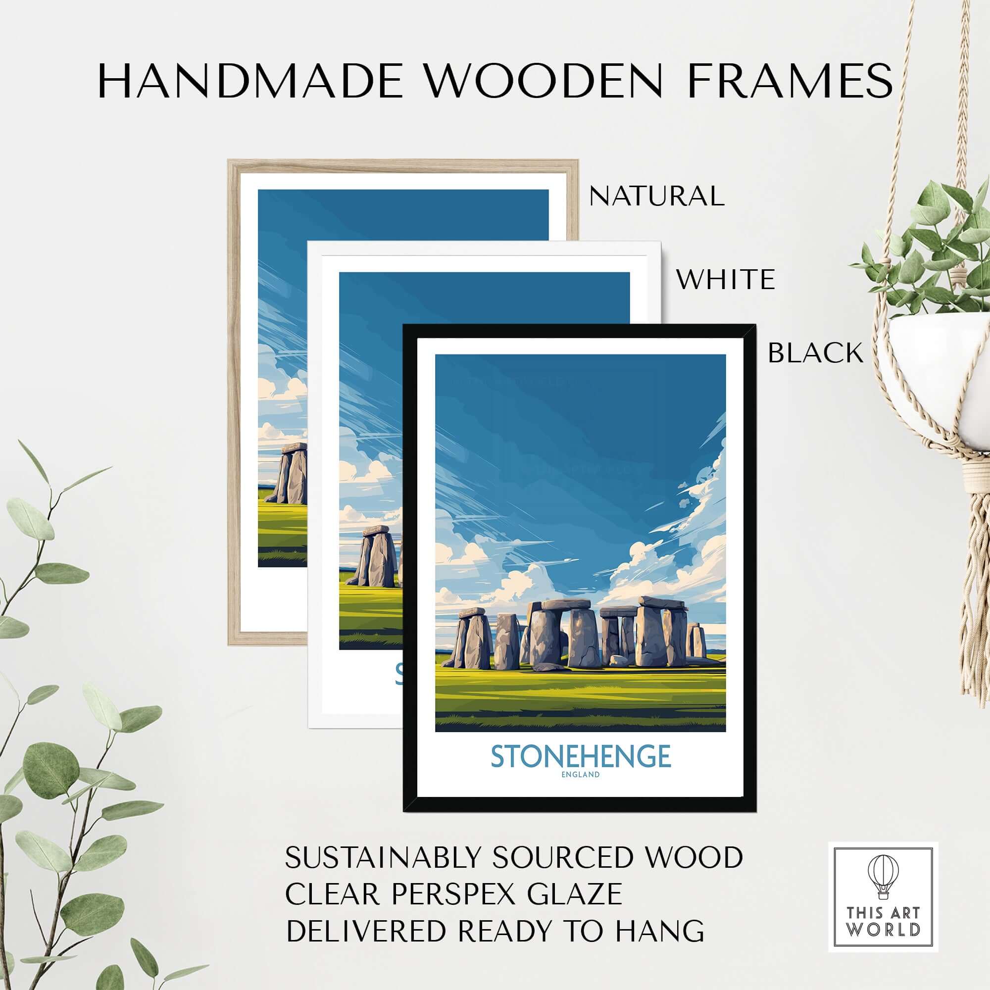 Handmade wooden frames for Stonehenge Poster - England Travel Print - Prehistoric Landmark Wall Art