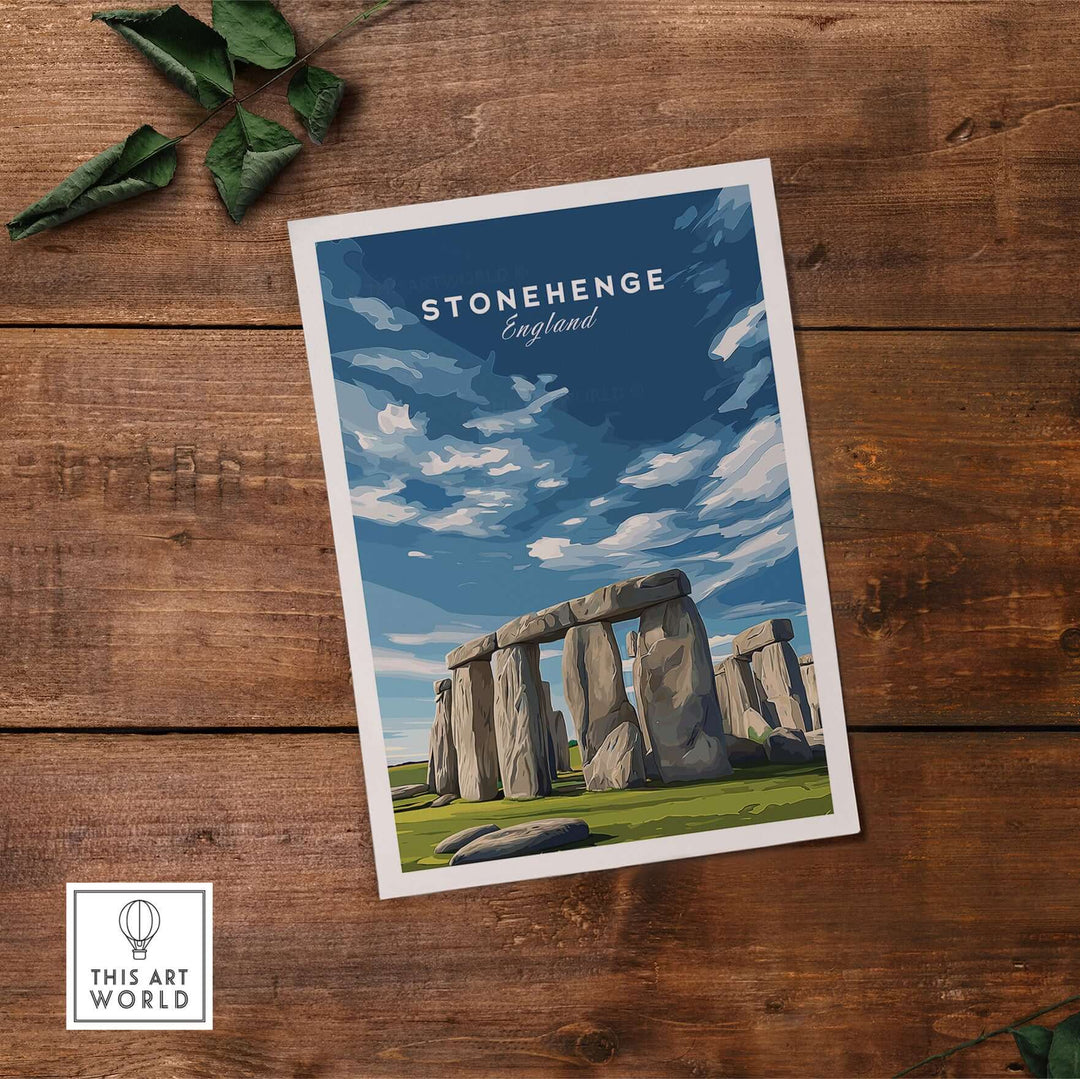 Stonehenge print showcasing the historic monument in Wiltshire, England, perfect for home decor and art enthusiasts.