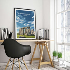 Stonehenge Print - Wiltshire England Wall Art - Historic Monument Poster in modern home office decor.