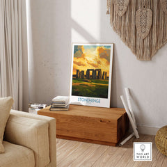 Stonehenge Sunset Poster - England Ancient Monument Art Print - Golden Hour Wall Decor