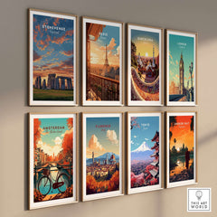 Stonehenge Travel Print - English Countryside Poster - Historic Landmark Wall Art displayed among other travel posters