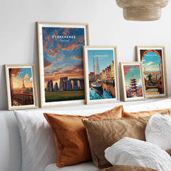 Stonehenge Travel Print - English Countryside Poster - Historic Landmark Wall Art displayed in a cozy home setting.