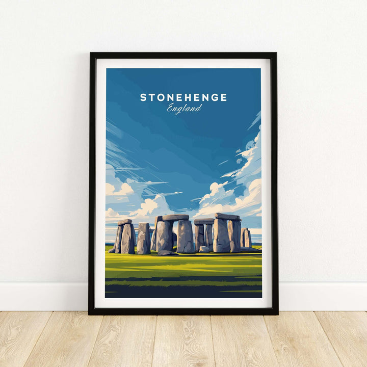 Stonehenge wall art print featuring the iconic monument in a serene landscape, perfect for English history decor.
