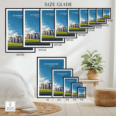 Size guide for Stonehenge Wall Art - Wiltshire Countryside Print - English History Wall Decor