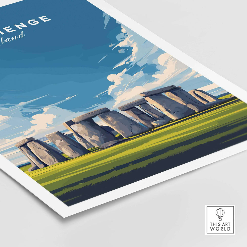 Stylized Stonehenge wall art print showcasing the iconic monument in the Wiltshire countryside.