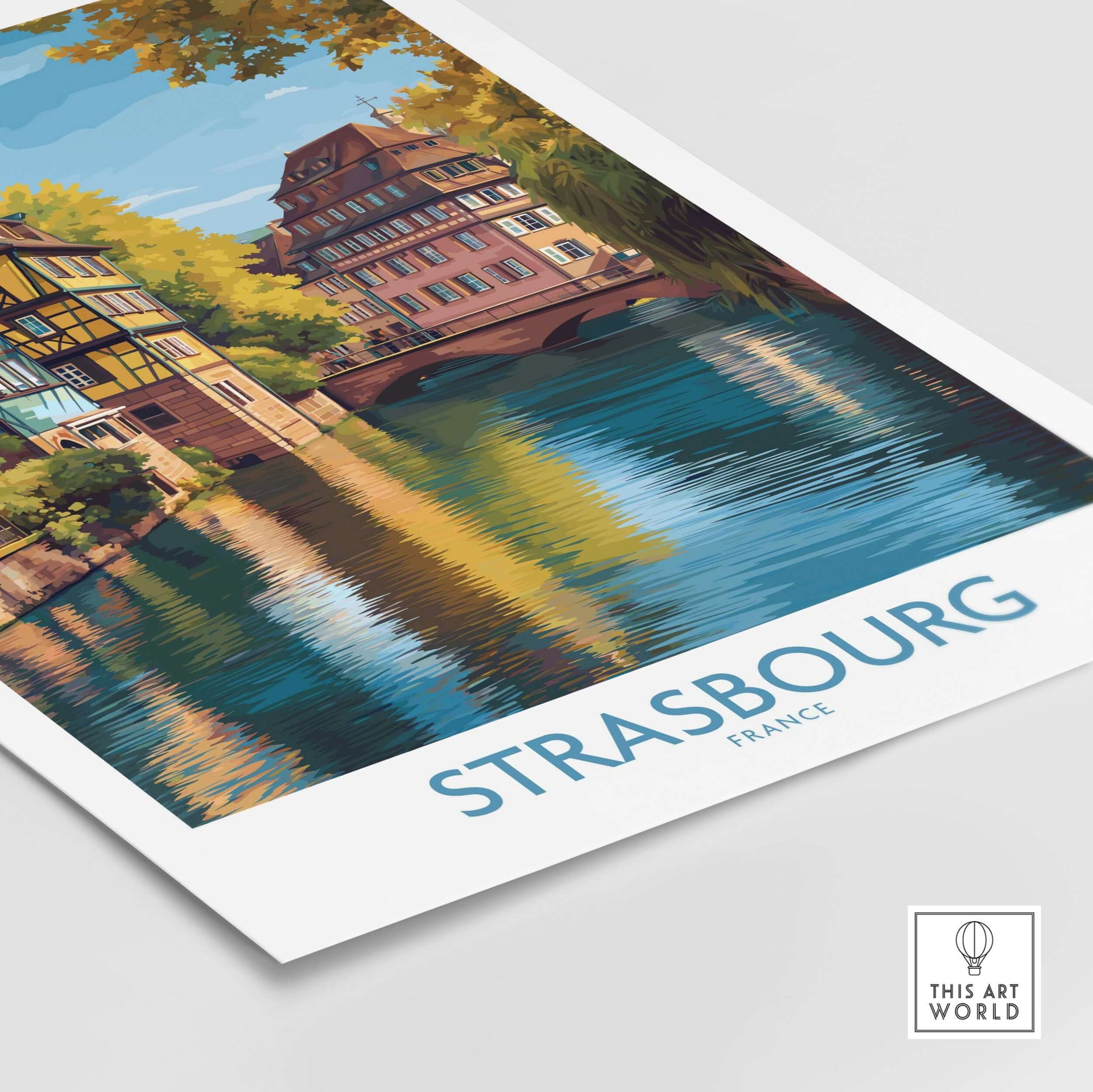 Strasbourg France Art Print showcasing historic architecture and picturesque canals in vibrant colors.