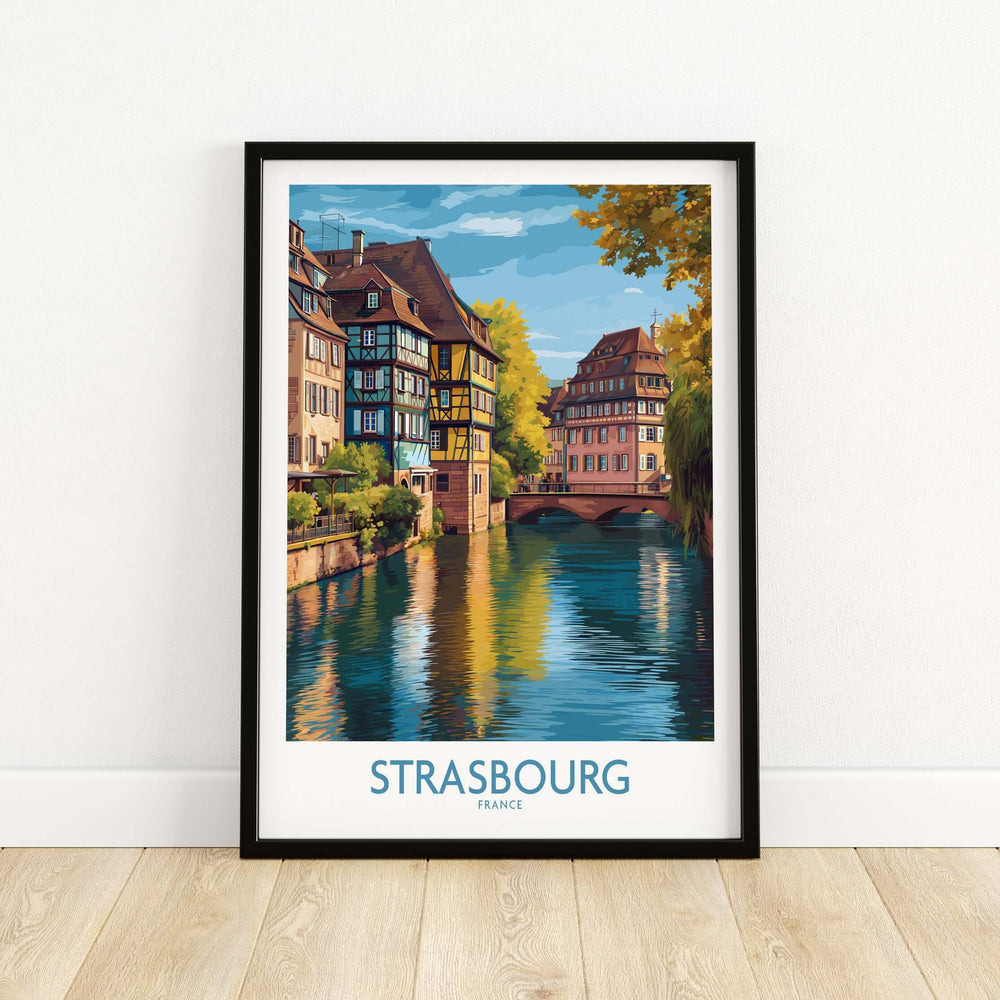 Strasbourg France Art Print featuring picturesque canals and historic architecture in a colorful scene.