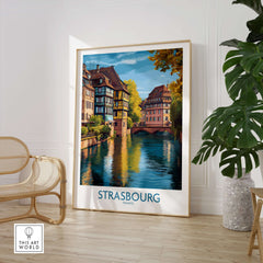 Strasbourg France Art Print showcasing the picturesque canals and historic architecture of Strasbourg.