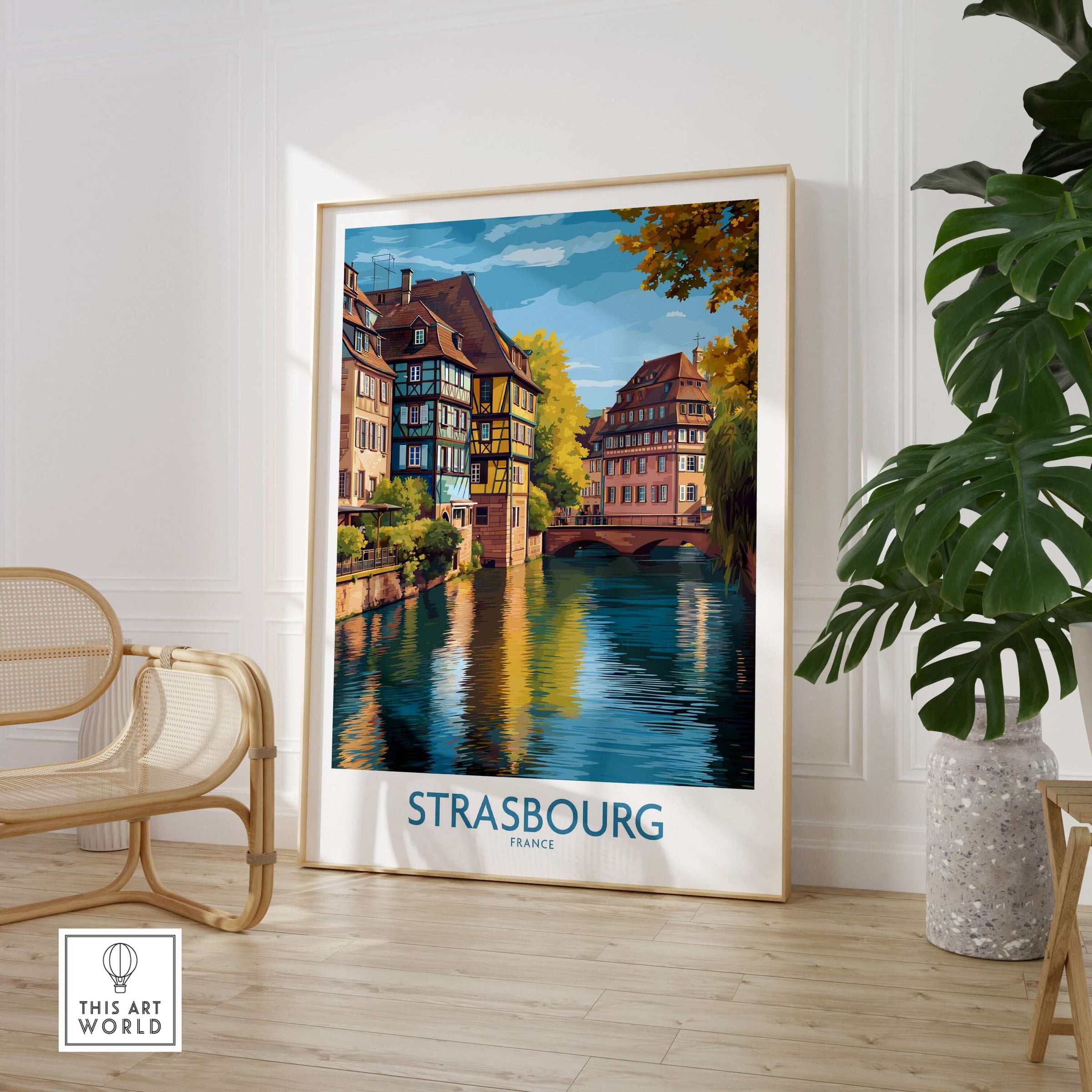 Strasbourg France Art Print showcasing the picturesque canals and historic architecture of Strasbourg.