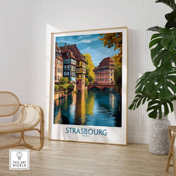 Strasbourg France Art Print showcasing the historic architecture and canals of Strasbourg, adding charm to home decor.