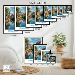 Strasbourg France Art Print | Petite France Travel Poster size guide showcasing various dimensions and layout options.