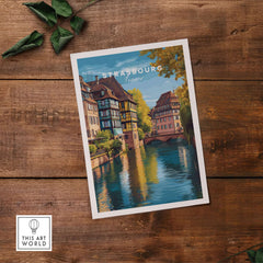 Strasbourg Print France Poster showcasing picturesque architecture and canal views from Strasbourg, France.