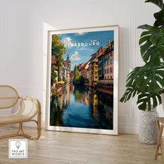 Strasbourg Poster France Wall Decor featuring a picturesque view of the city’s canals and colorful buildings.