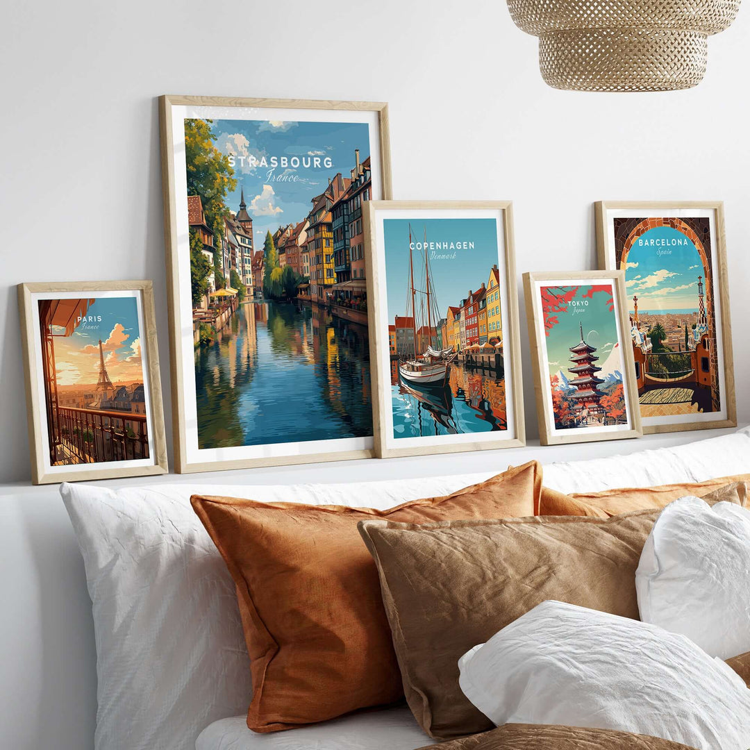 Strasbourg Poster France Wall Decor featuring a picturesque canalscape and charming architecture.