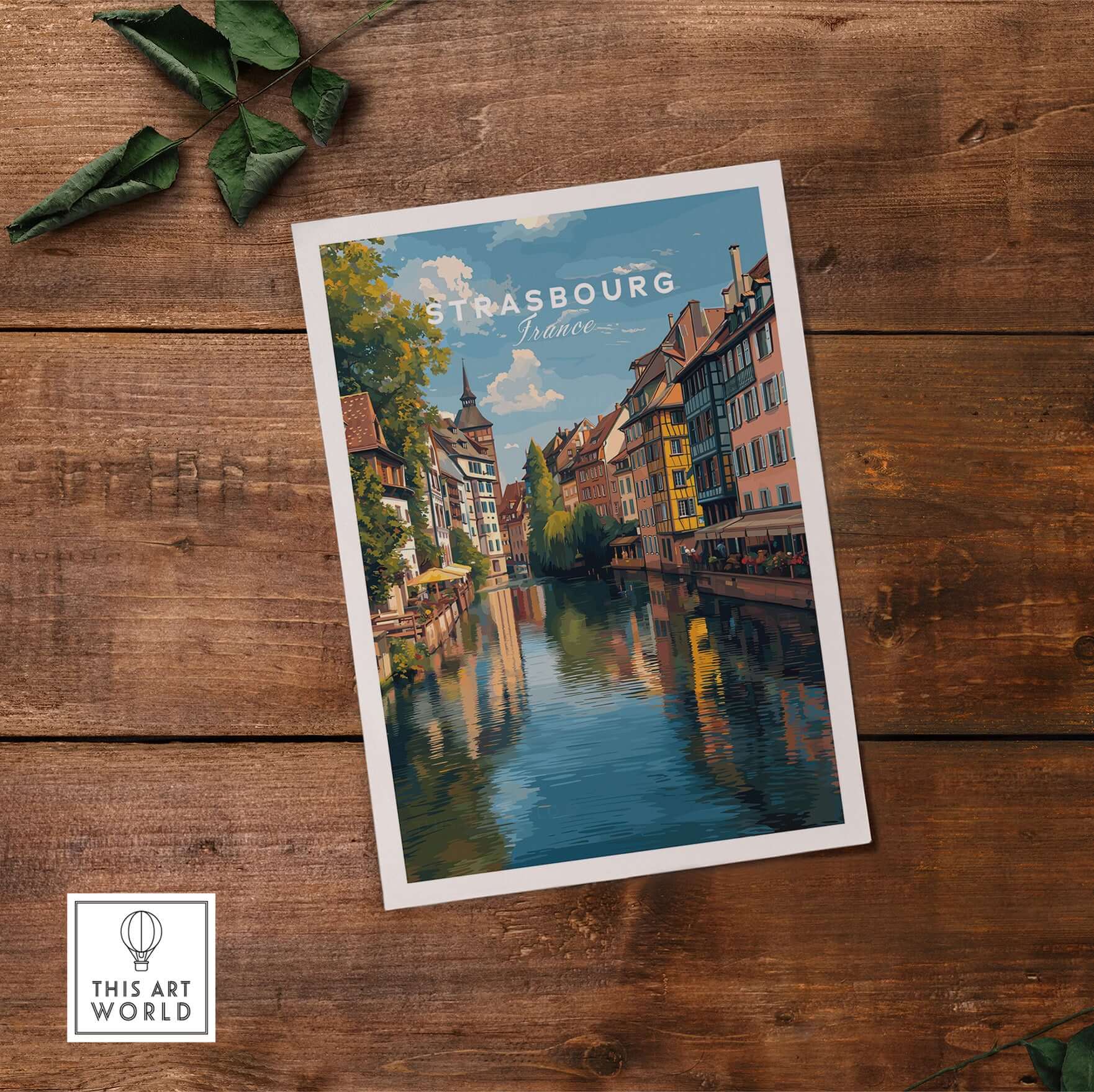 Strasbourg Poster France Wall Decor featuring the picturesque canals and architecture of Strasbourg, France.
