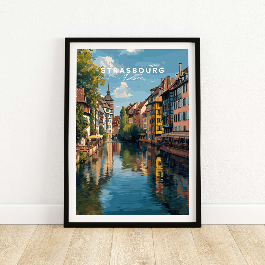 Strasbourg Poster France Wall Decor showcasing charming architecture and canals of Strasbourg, France.