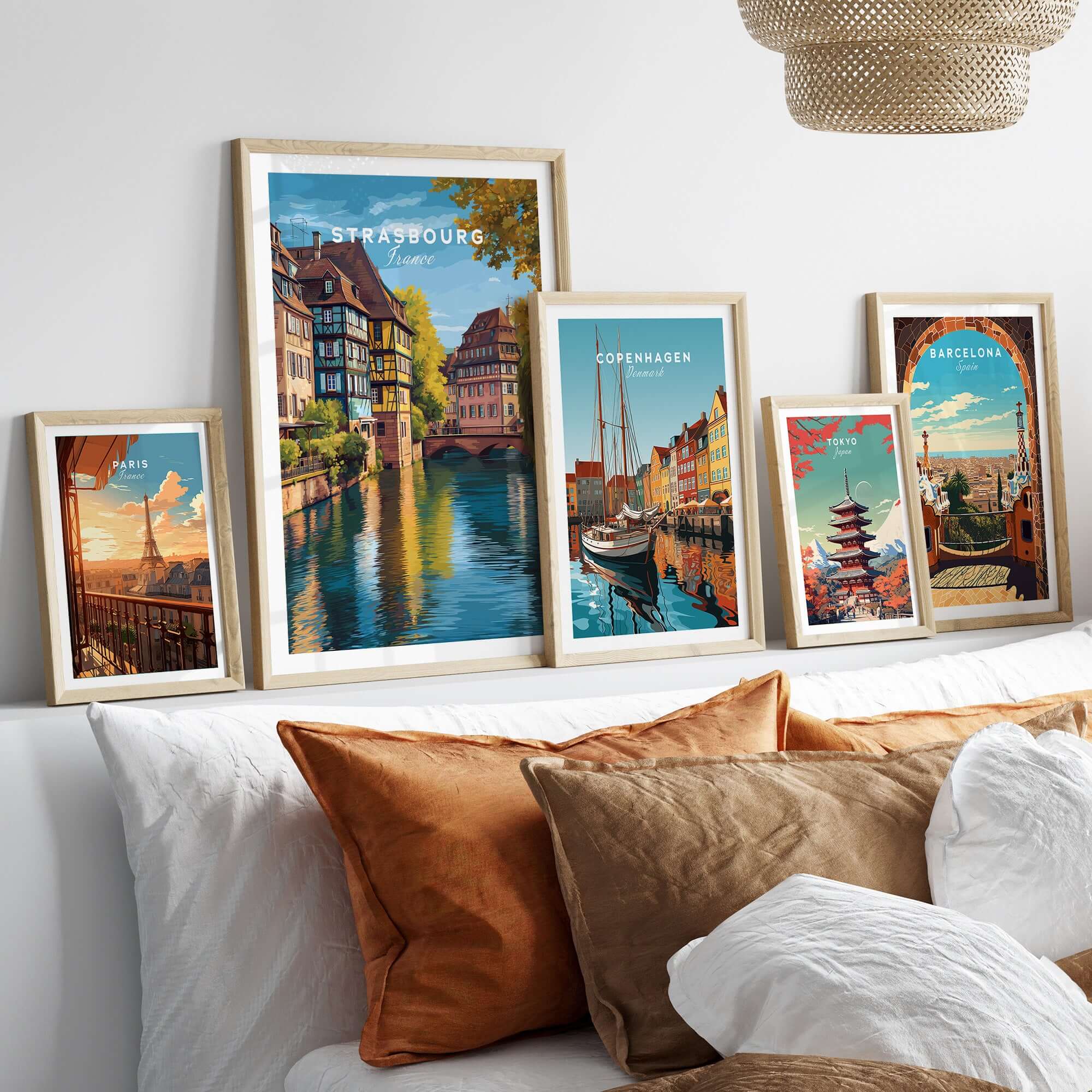 Strasbourg Print France Poster showcasing picturesque architecture and urban landscapes in stylish frames.