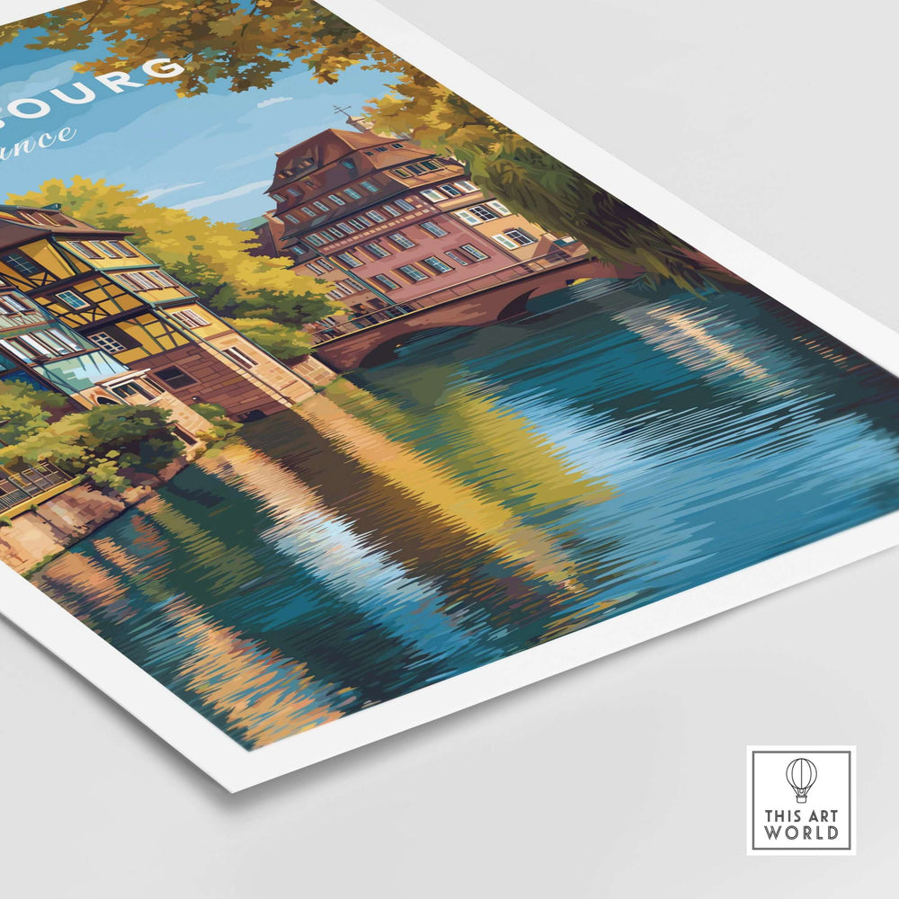 Strasbourg Print France Poster showcasing the picturesque architecture and reflections in the river.