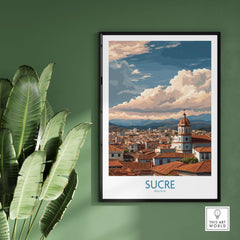 Sucre Bolivia Art Print | Mountain Skyline Poster showcasing the cityscape and mountains, perfect for home decor.
