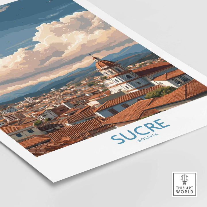 Sucre Bolivia Art Print | Mountain Skyline Poster showcasing the historic cityscape and stunning architecture of Sucre.