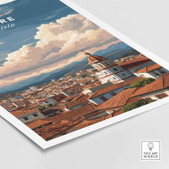 Sucre Print | Bolivian Travel Wall Decor showcasing Sucre's skyline and colonial architecture in vibrant colors.