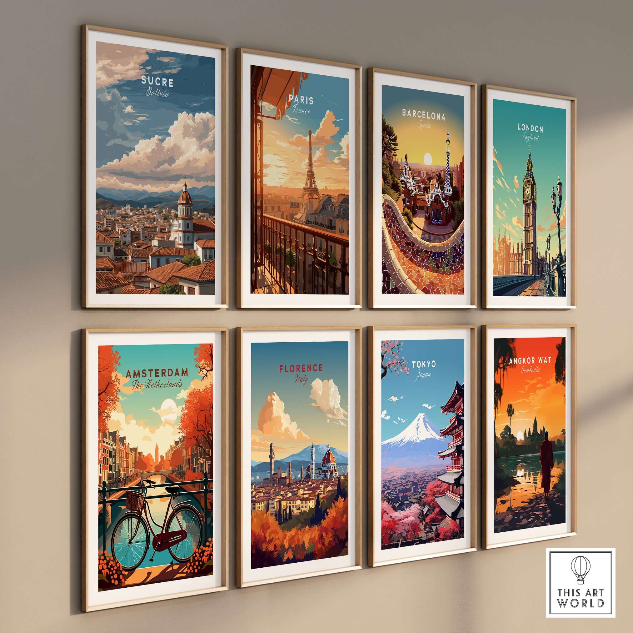 Sucre Print | Bolivian Travel Wall Decor showcasing Sucre's skyline among other famous city prints.