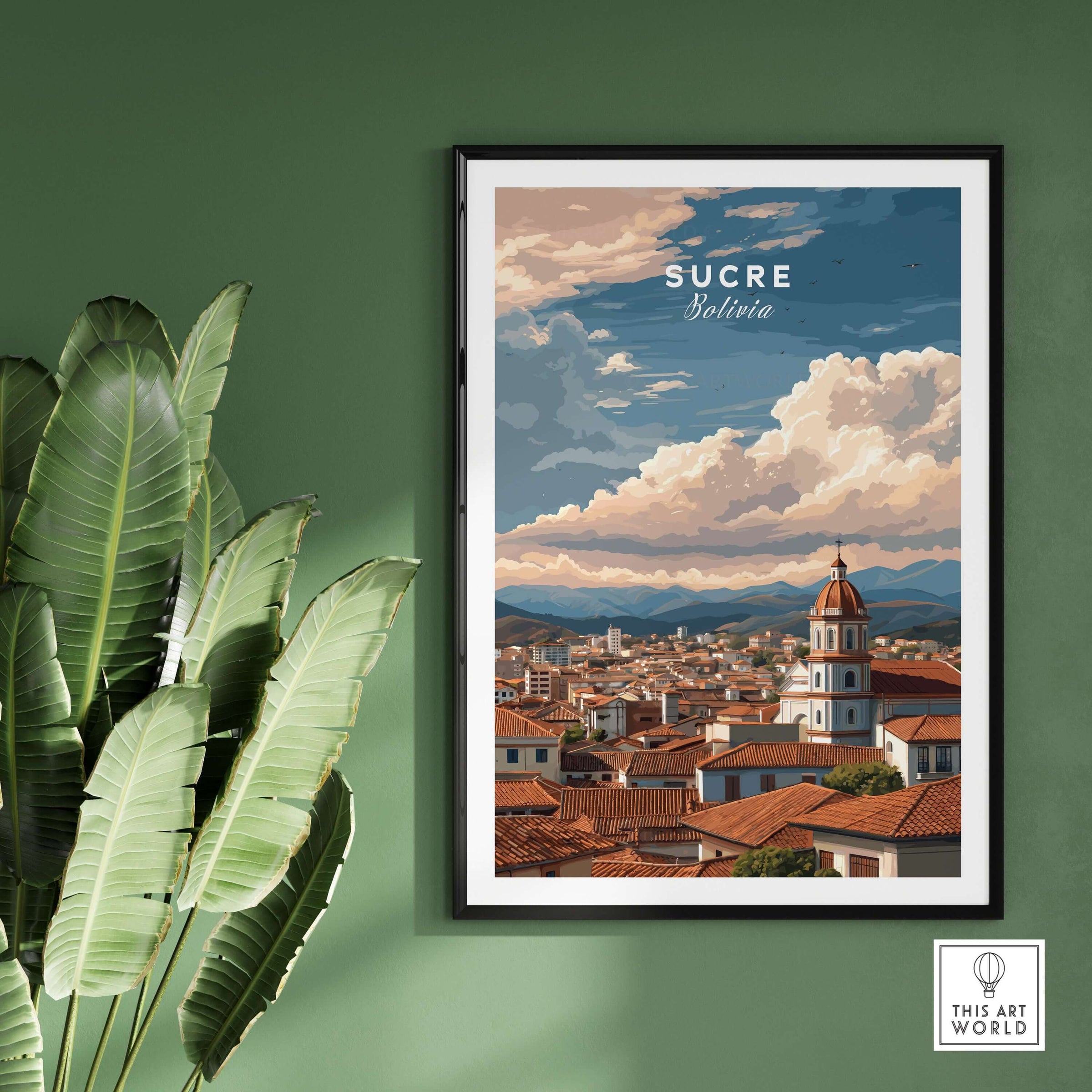 Sucre Print | Bolivian Travel Wall Decor featuring Sucre skyline and colonial architecture.