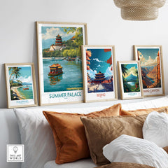 Summer Palace China Elegant Waterway Print - Ancient Chinese Architecture Wall Art displayed in a modern living space