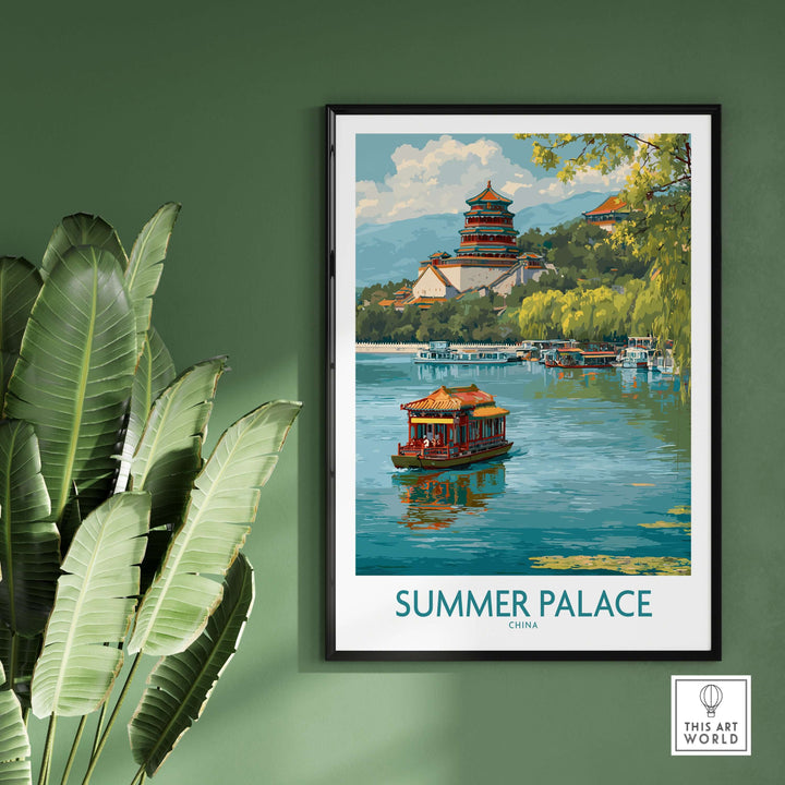 Summer Palace China wall art print depicting ancient architecture and tranquil waterway scene.