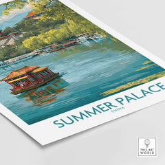 Summer Palace China Elegant Waterway Print - Ancient Chinese Architecture Wall Art featuring serene waters and elegant pavilions.