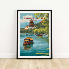 Summer Palace China Imperial Retreat Art - Beijing Palace Lake View Poster showing tranquil lake and ancient pavilions.