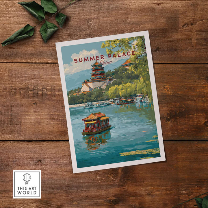 Summer Palace Beijing art poster featuring serene lake view and ancient architecture, perfect for home decor.