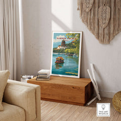 Summer Palace China Imperial Retreat Art - Beijing Palace Lake View Poster displayed in a stylish living room setting.
