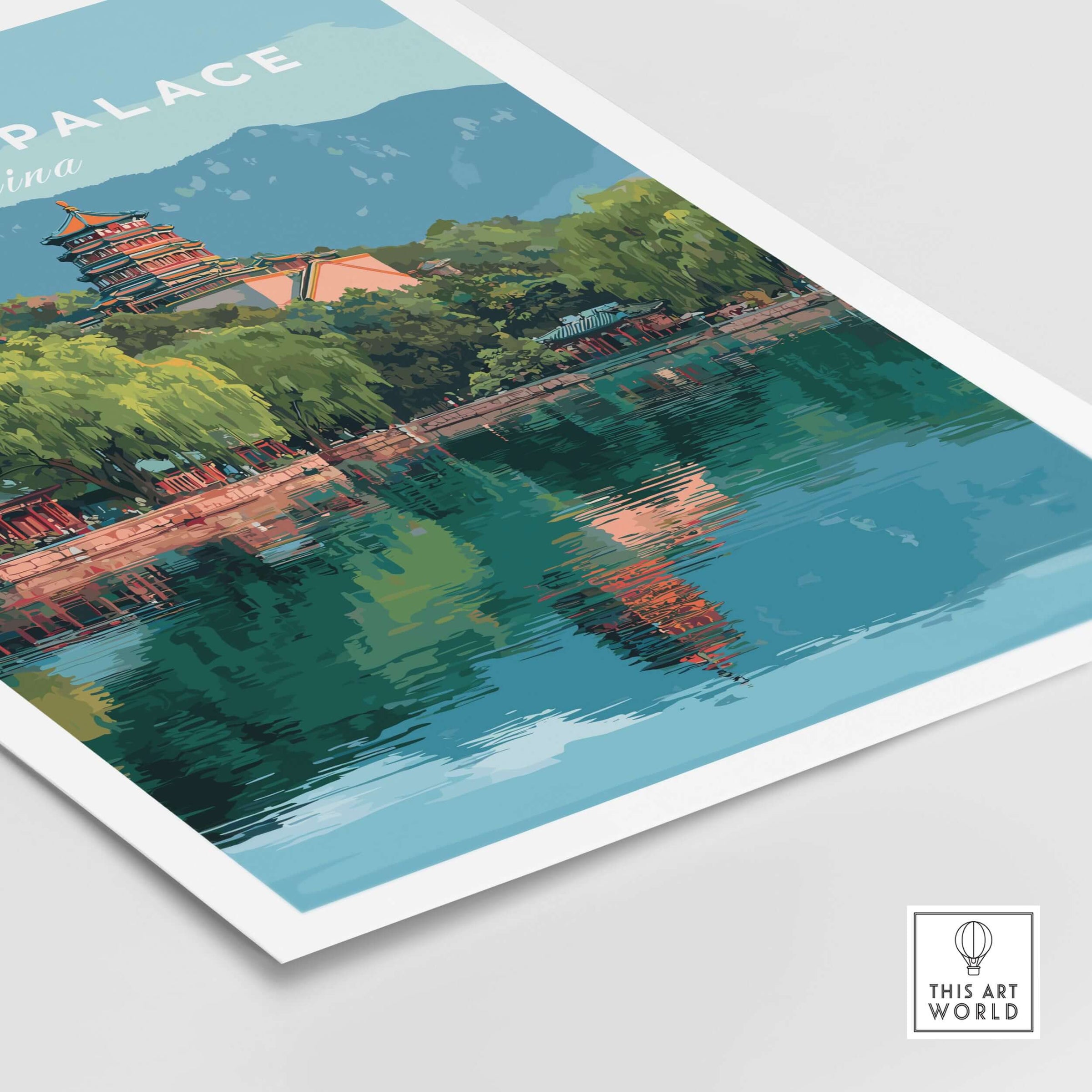 Summer Palace China Lake View Poster - Beijing Imperial Garden Wall Art showcasing serene reflection in water.