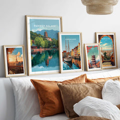 Summer Palace China Lake View Poster - Beijing Imperial Garden Wall Art displayed among other framed artworks on a modern wall.