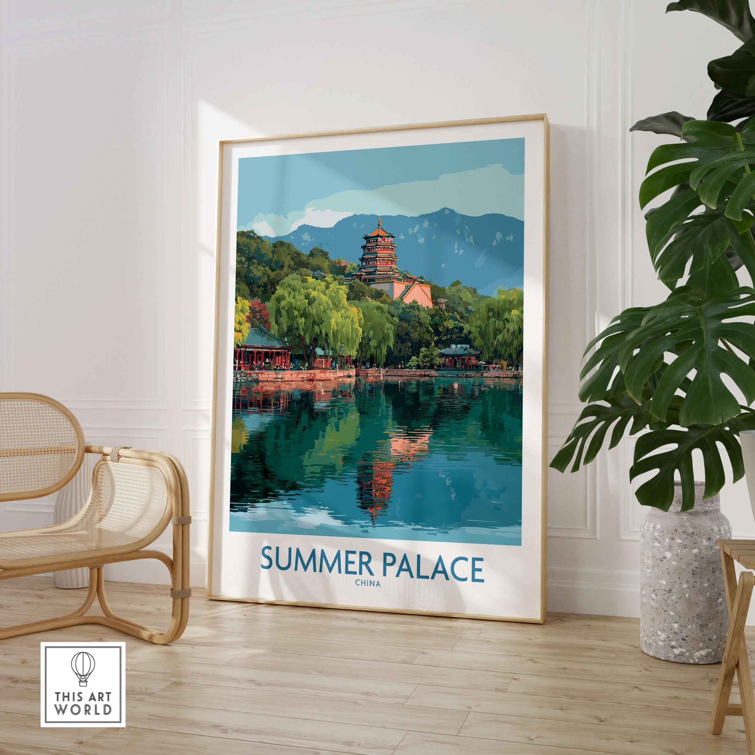 Summer Palace China Pagoda & Reflection Print - Historic Beijing Travel Decor in a stylish modern interior.