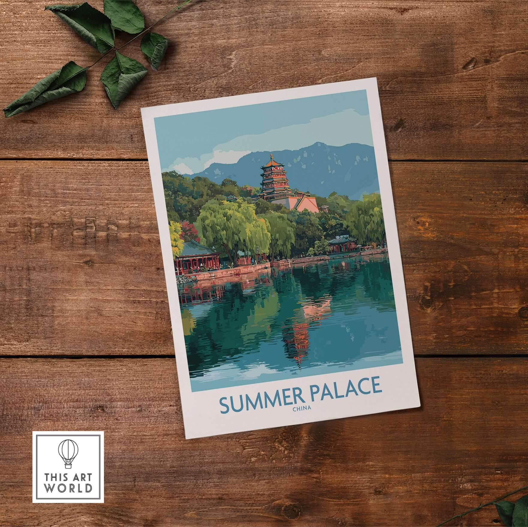 Summer Palace China Pagoda & Reflection Print - Historic Beijing Travel Decor artwork featuring serene landscape.