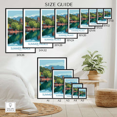 Summer Palace China Pagoda & Reflection Print - Historic Beijing Travel Decor size guide for different frame options.