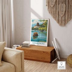 Summer Palace China Elegant Waterway Print - Ancient Chinese Architecture Wall Art on display in modern interior design.