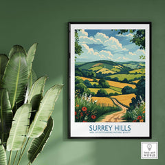 Surrey Hills National Park Poster Print showcasing the picturesque landscape of Surrey Hills Area of Outstanding Natural Beauty.