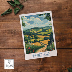 Surrey Hills National Park Poster Print showcasing the beauty of Surrey Hills, an Area of Outstanding Natural Beauty.