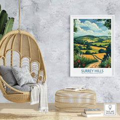 Surrey Hills National Park Poster Print showcasing rolling hills and natural beauty in a cozy living space.