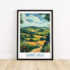 Surrey Hills National Park Poster Print featuring rolling hills and vibrant landscapes of Surrey Hills, AONB.